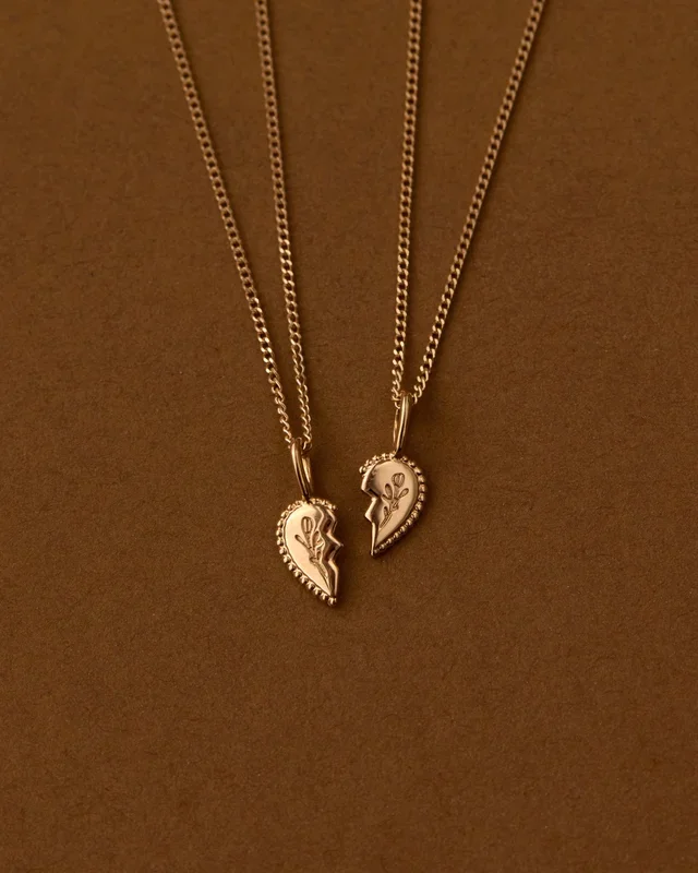 Solid Gold Shared Heart Necklace