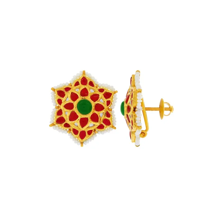 Sophisticated Antique Earrings with Kundan Gemstones in 22K Gold