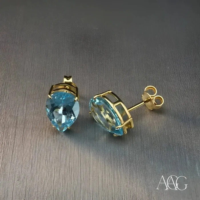 Sophisticated Blue Topaz Gold Earrings