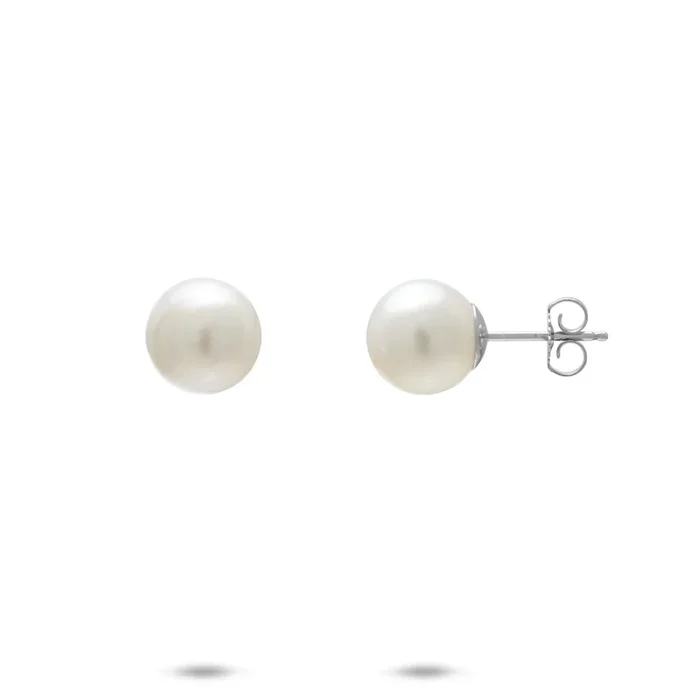South Sea White Pearl Earrings in White Gold – 8-9mm