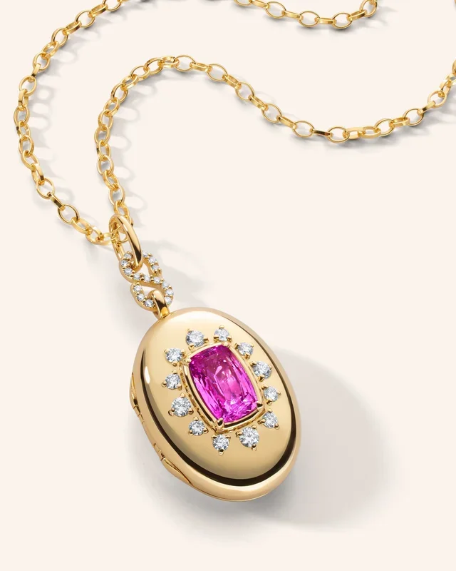 Special Edition Cushion Cut Pink Sapphire and Diamond Oval Locket