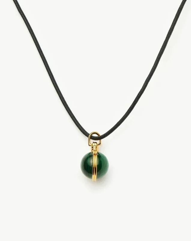 Sphere Gemstone Cord Pendant Necklace | 18k Gold Plated / Malachite