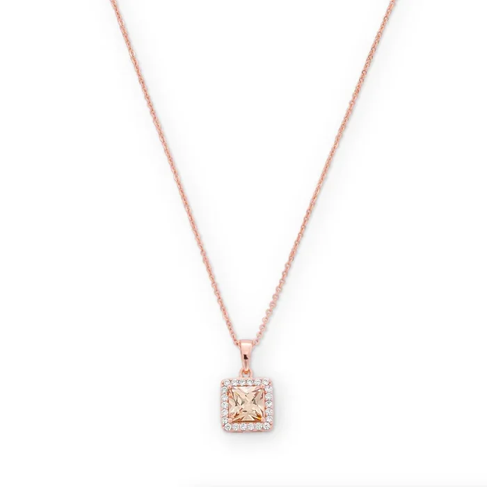Square Kate Pendant Necklace in 14k Rose Gold Plating & Champagne
