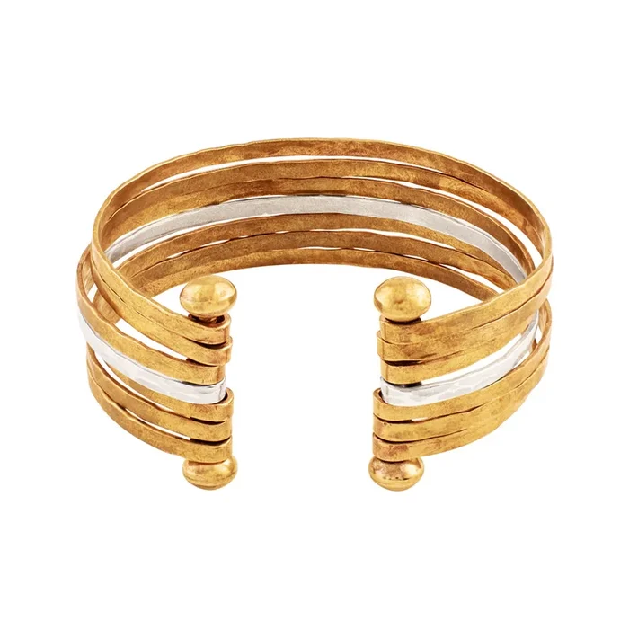 Stacked Strands Cuff – Bronze & Silver – 7 Strand