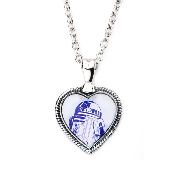 Stainless Steel 18-inch Heart Star Wars R2D2 Pendant