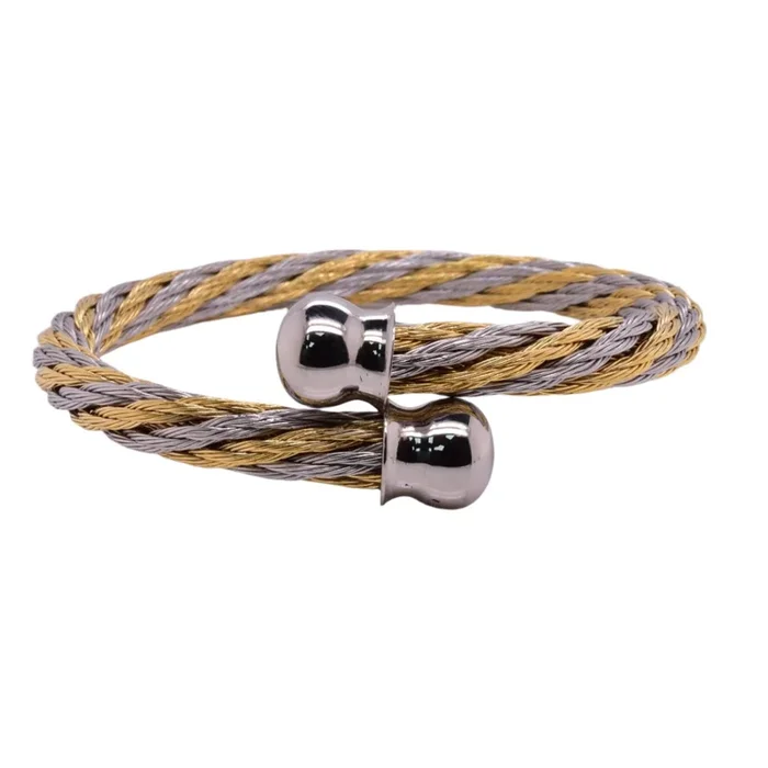 Stainless Steel 2 Toned Cord Cuff Round Ending 6mm Bangle – SBB00026
