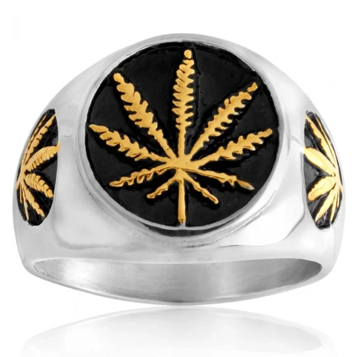 Stainless Steel and Gold Plated Hemp Leaf Ring *NO RESIZE*