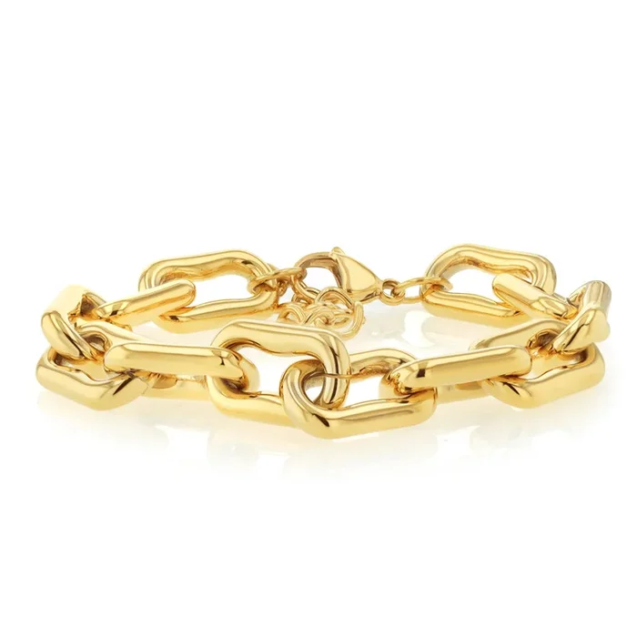 Stainless Steel Gold Plated Chunky Link 17.5+4cm Bracelet