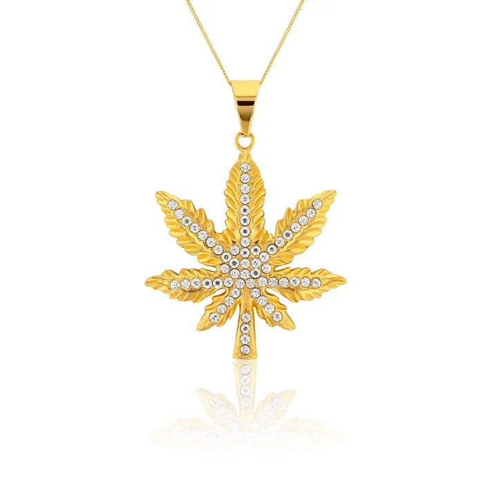 Stainless Steel Gold Plated Hemp Leaf Pendant