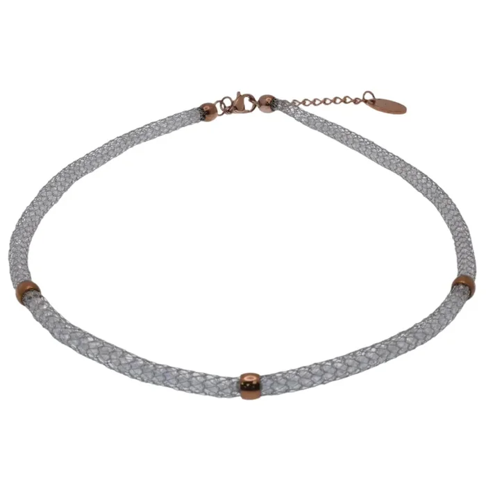 Stainless Steel Mesh Rose Gold Color Bead Adjustable 4.5mm Necklace – SSC00021