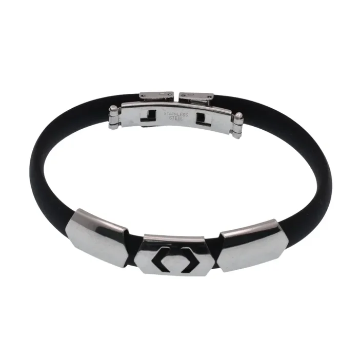 Stainless Steel Triple Arrow Center Design Rubber Bracelet – SSB00067