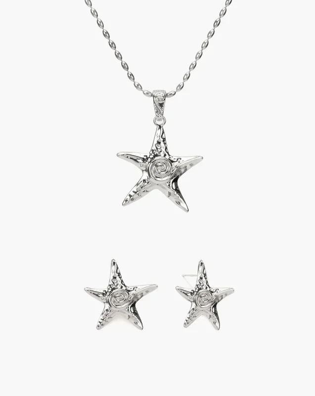 Starfish Necklace & Earrings Set in Silver