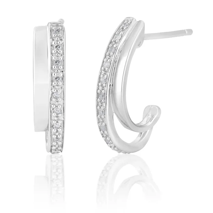 Sterling Silver 0.09 Carat Diamond Stud Earrings with 20 Brilliant Cut Diamonds