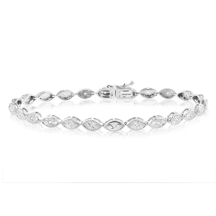 Sterling Silver 0.10 Carat Diamond 18cm Bracelet Set with 24 Diamonds