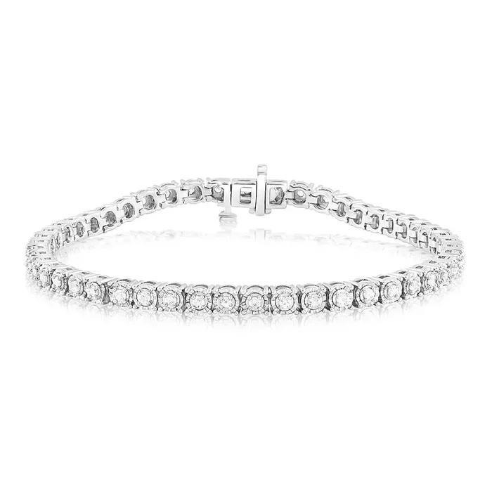 Sterling Silver 0.95 Carat Diamond 18cm Tennis Bracelet with Brilliant Cut Diamonds