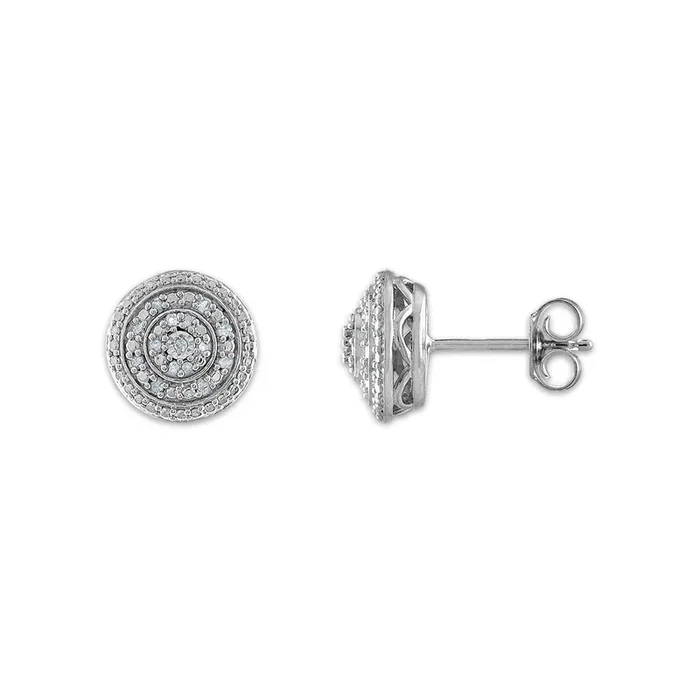 Sterling Silver 1/10 CTW Natural Diamond Cluster Stud Earrings