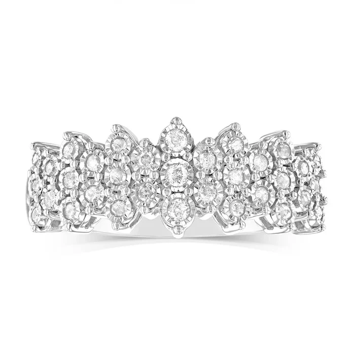 Sterling Silver 1/5 Carat Diamond Cluster Ring