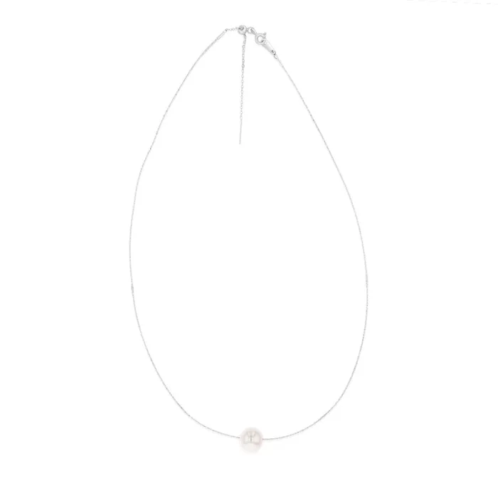 Sterling Silver 10-12mm White Fresh Water Pearl On Adjustable Choker Chain
