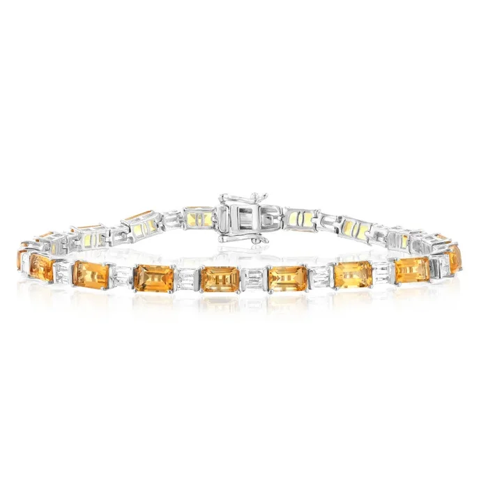 Sterling Silver 12.5 Carat Natural Citrine + White Topaz Bracelet 18CM