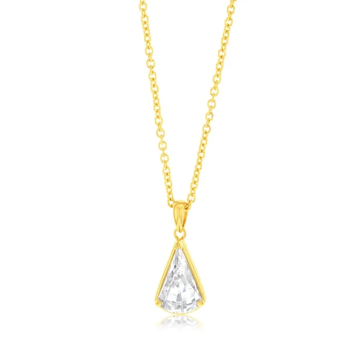 Sterling Silver 14ct Gold Plated White Cubic Zirconia Pendant On Chain