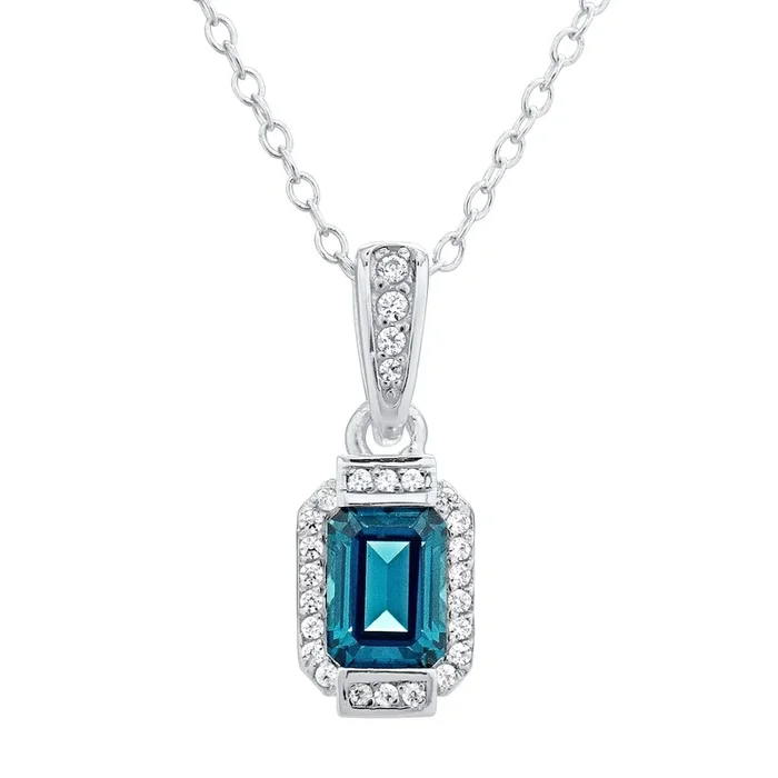 Sterling Silver 18-inch Blue Cubic Zirconia Pendant