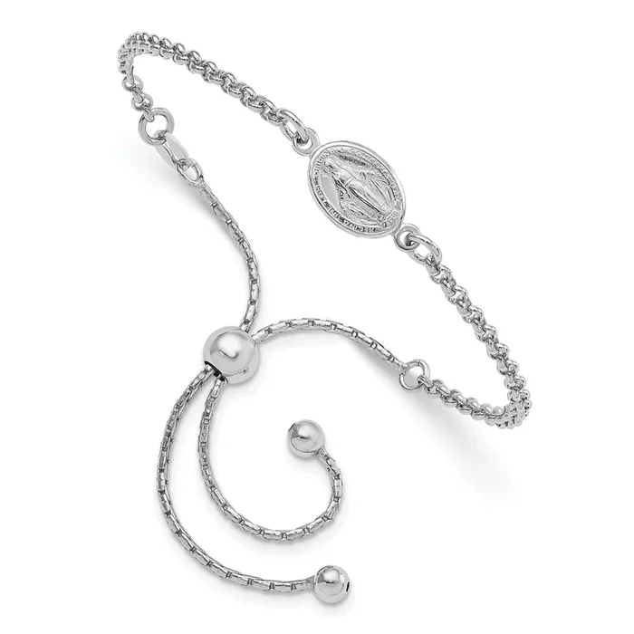 Sterling Silver 4-inch Bolo Religious Miraculous Bracelet
