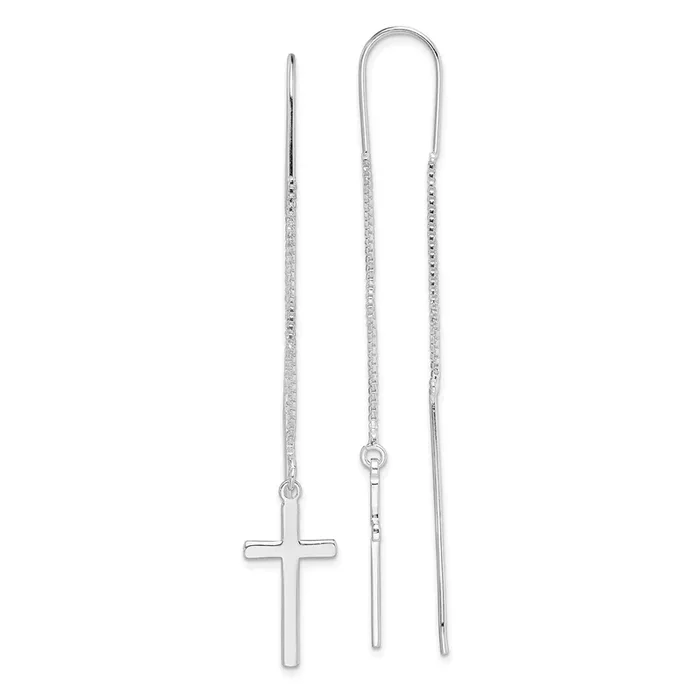 Sterling Silver 65X10MM Cross Threader Earrings