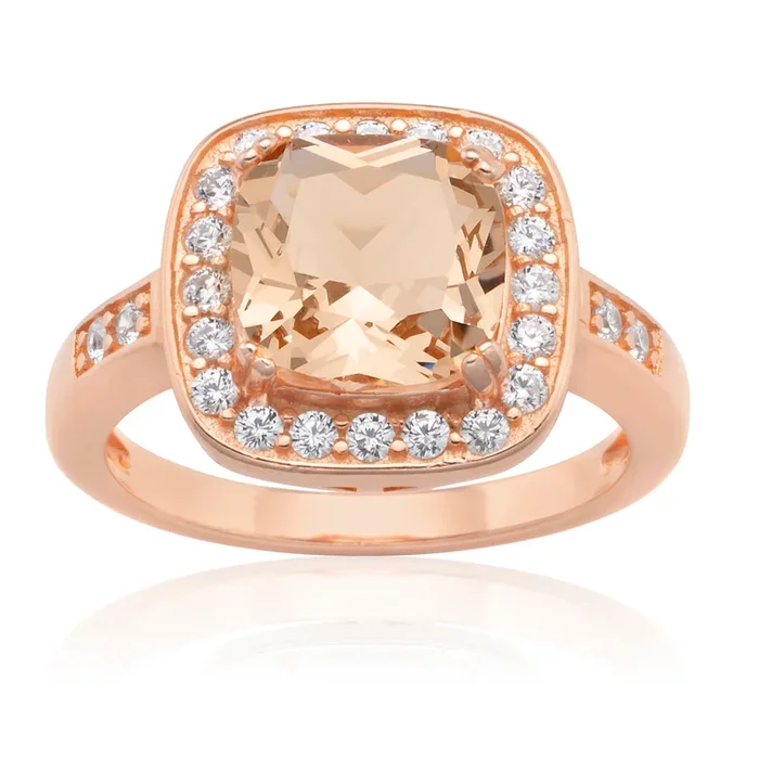 Sterling Silver and Rose Plated Crystal and Zirconia Cushion Cut Ring *No Resize*