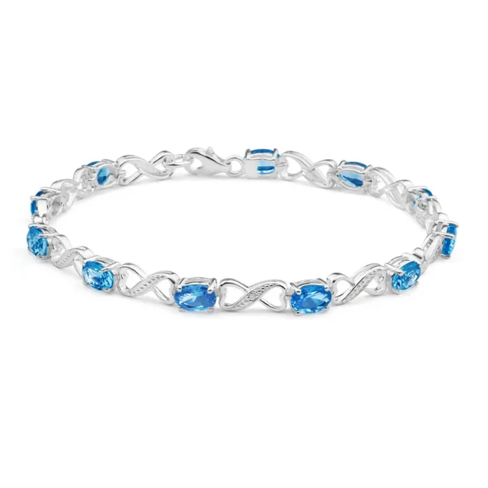 Sterling Silver Blue Cubic Zirconia + Diamond Bracelet