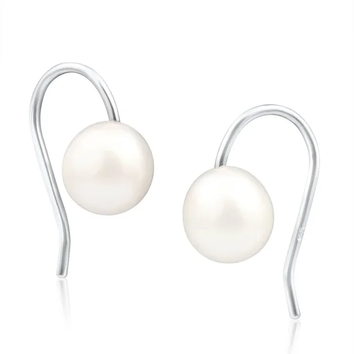 Sterling Silver Cream Freshwater Pearl Hoop Earrings