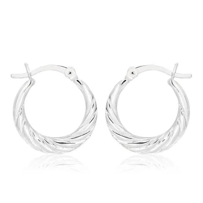 Sterling Silver Creole Twist Ridge Hoop Earrings