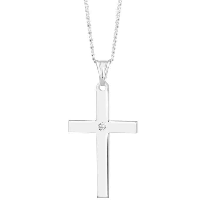 Sterling Silver Cross Pendant 4cm with Centre Stone