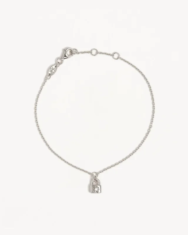 Sterling Silver Crystal Lotus Padlock Bracelet