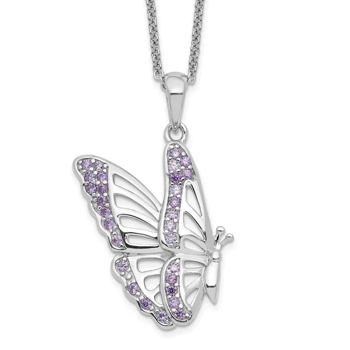 Sterling Silver Cubic Zirconia 18-inch Butterfly Never Give Up Necklace