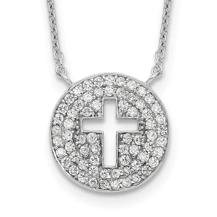 Sterling Silver Cubic Zirconia 18-inch Cross Necklace