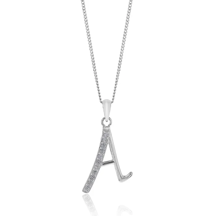 Sterling Silver Cubic Zirconia Cursive Initial “A” Pendant