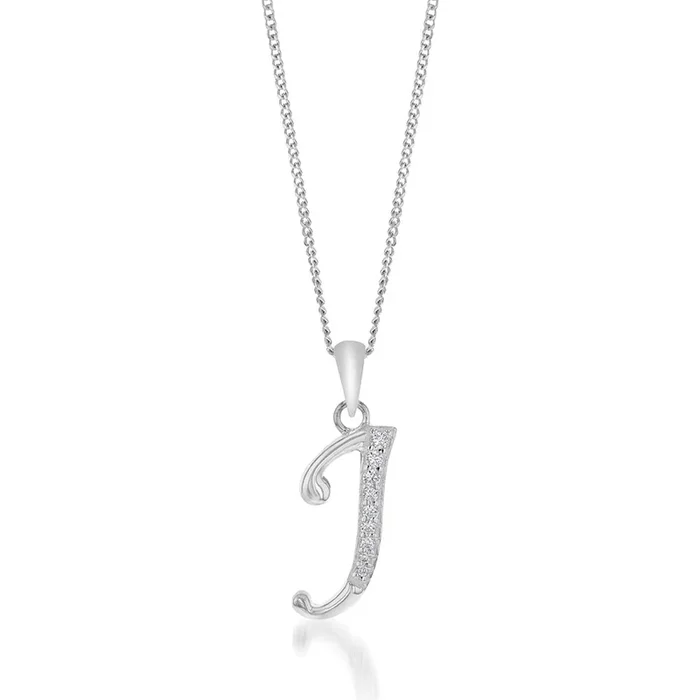 Sterling Silver Cubic Zirconia Cursive Initial “J” Pendant