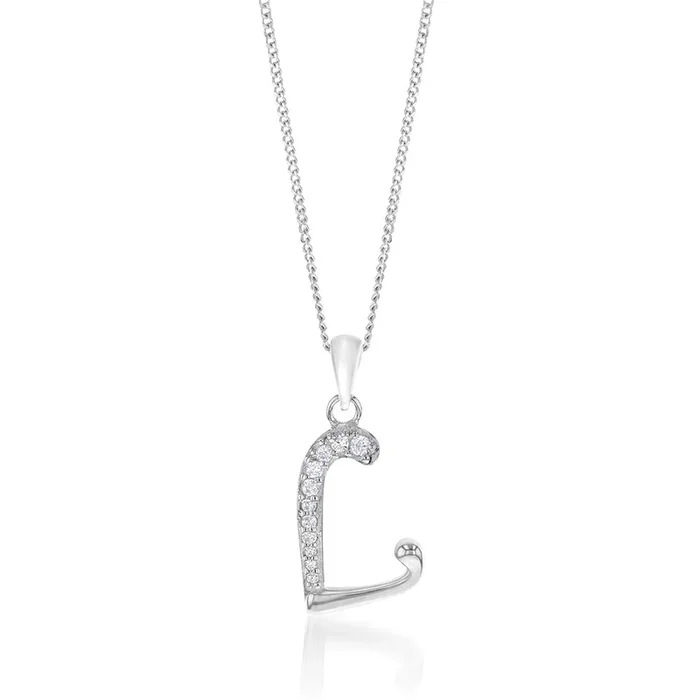 Sterling Silver Cubic Zirconia Cursive Initial “L” Pendant