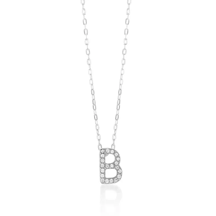 Sterling Silver Cubic Zirconia Initial “B” Pendant On 39+3cm Chain