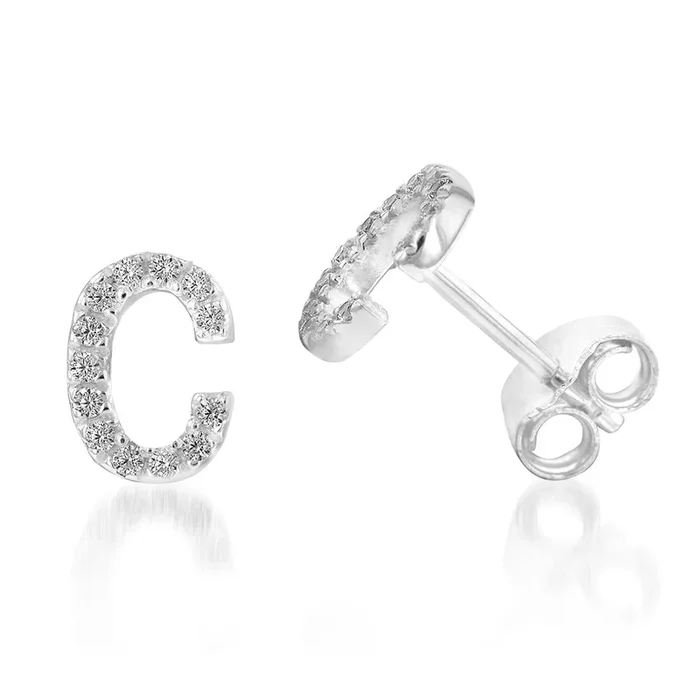 Sterling Silver Cubic Zirconia Initial “C” Stud Earrings