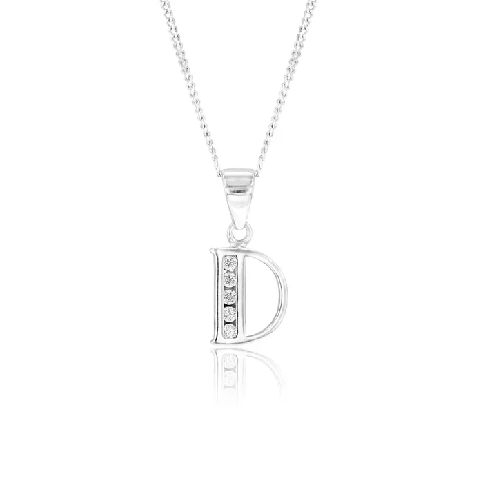 Sterling Silver Cubic Zirconia Initial “D” Pendant