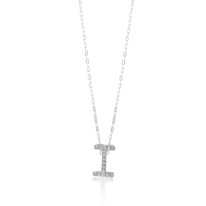 Sterling Silver Cubic Zirconia Initial “I” Pendant on 39+3cm Chain