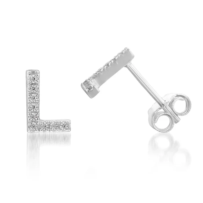 Sterling Silver Cubic Zirconia Initial “L” Earring