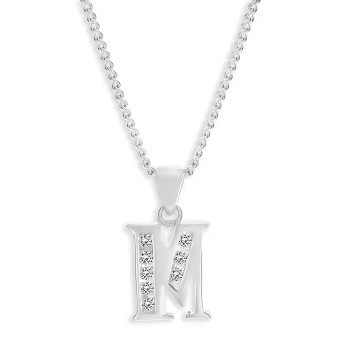 Sterling Silver Cubic Zirconia Initial “M” Pendant