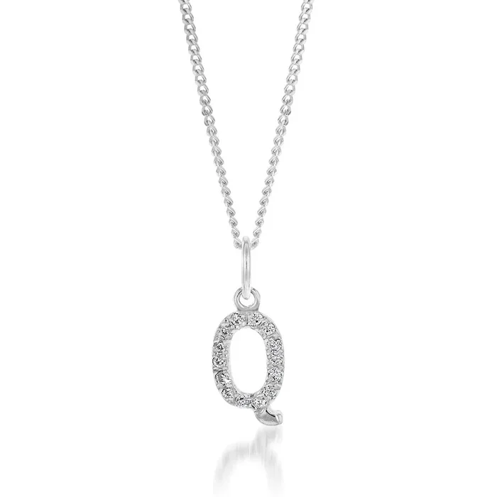 Sterling Silver Cubic Zirconia Initial “Q’ Pendant