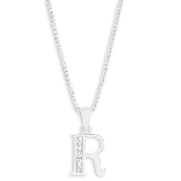 Sterling Silver Cubic Zirconia Initial “R” Pendant