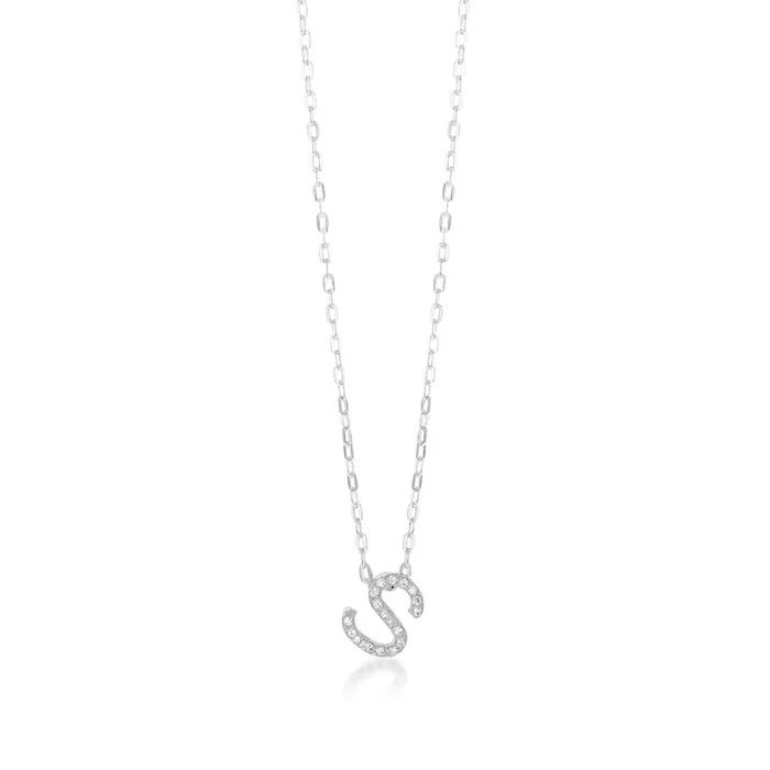 Sterling Silver Cubic Zirconia Initial “S” Pendant On 39+3cm Chain