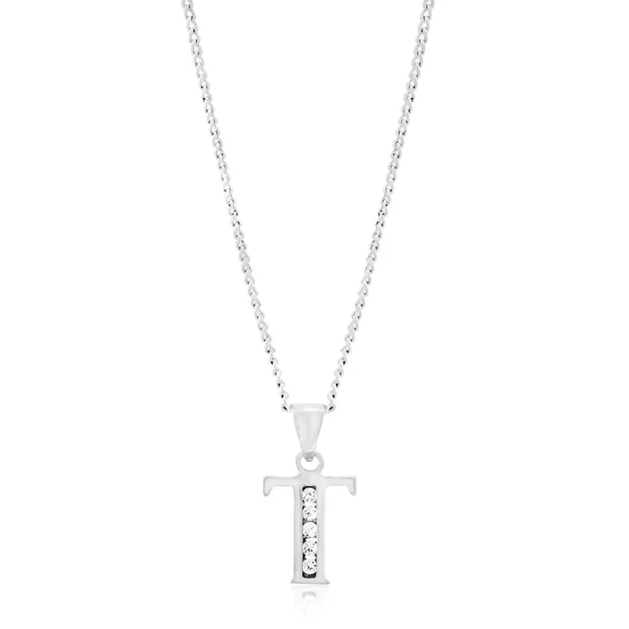 Sterling Silver Cubic Zirconia Initial “T” Pendant