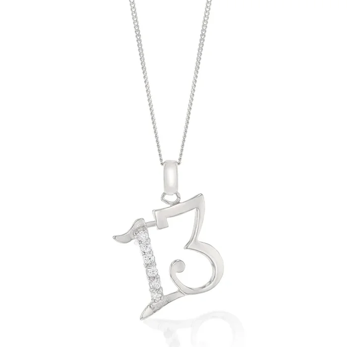 Sterling Silver Cubic Zirconia On Number “13” Pendant