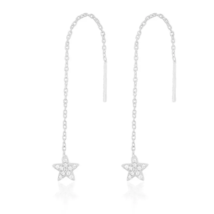 Sterling Silver Cubic Zirconia Star Threader Earrings
